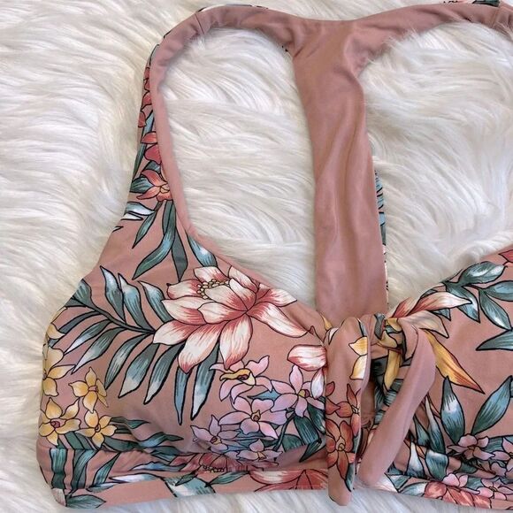 Time and Tru Floral T Back Bikini Top Pink Size Large - Picture 1 of 3